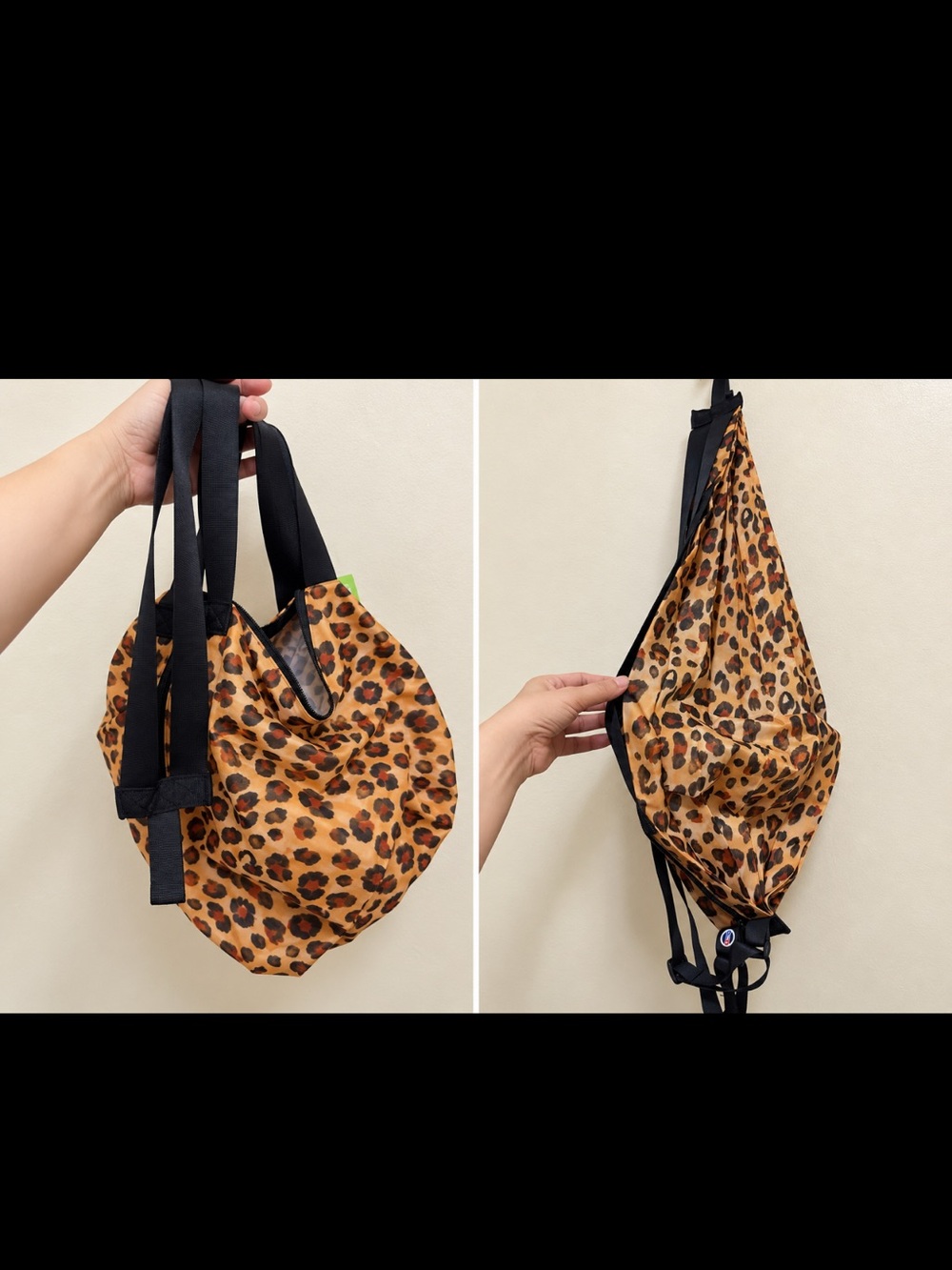 Leopard Print Backpack Tote, Leopard Print Women’s Tote Bag with Black Straps